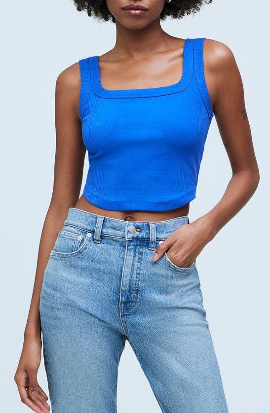 Shop Madewell The Tailored Sleekhold Crop Tank In Pure Blue