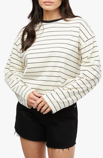 Weworewhat We Wore What Stripe Long Sleeve Boxy T-shirt In Black/antique White