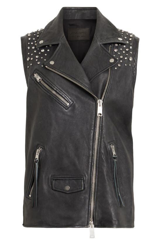 Shop Allsaints Billie Embellished Leather Vest In Black/ Grey