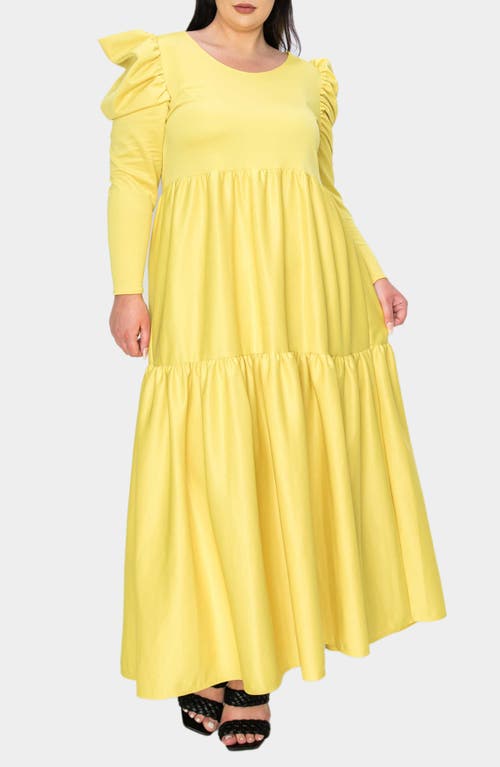 Shop L I V D Isabel Long Sleeve Tiered Maxi Dress In Yellow