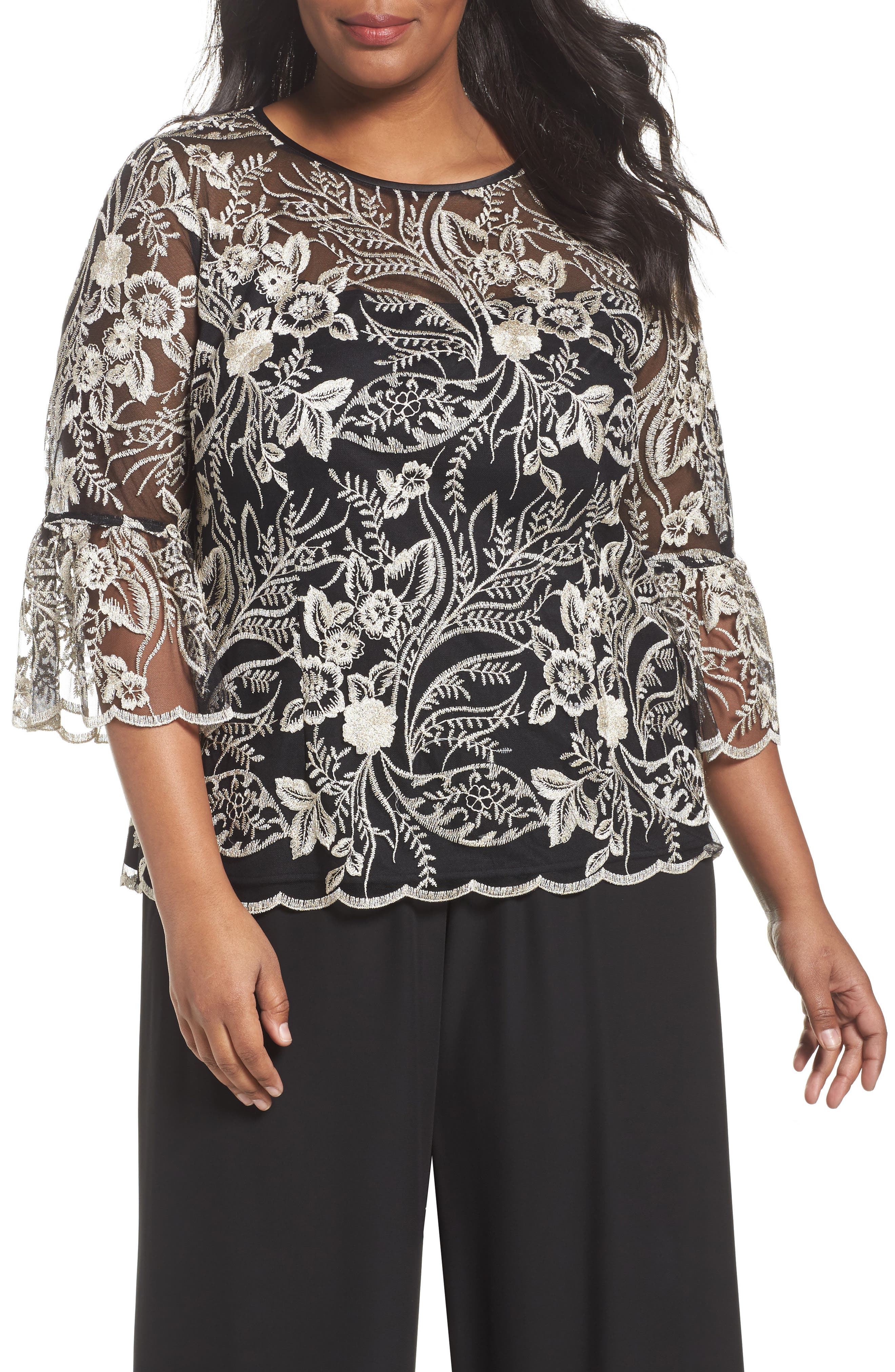 Alex Evenings Embroidered Bell Sleeve Blouse (Plus Size) Nordstrom