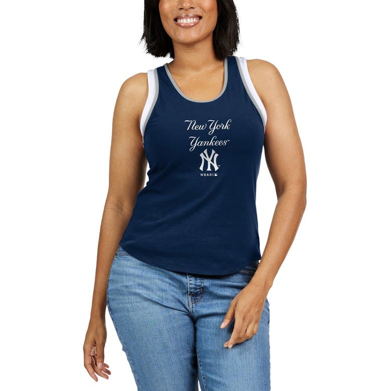 Wear By Erin Andrews Navy New York Yankees Colorblock Racerback Tank Top In Navy