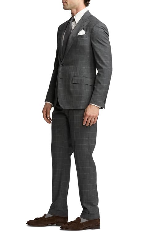 Shop Ralph Lauren Purple Label Kent Windowpane Check Wool Sharkskin Suit In Charcoal