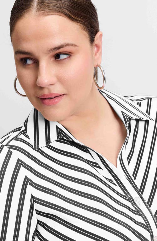 Shop Foxcroft Mary Stripe Stretch Button-up Shirt In Black/white