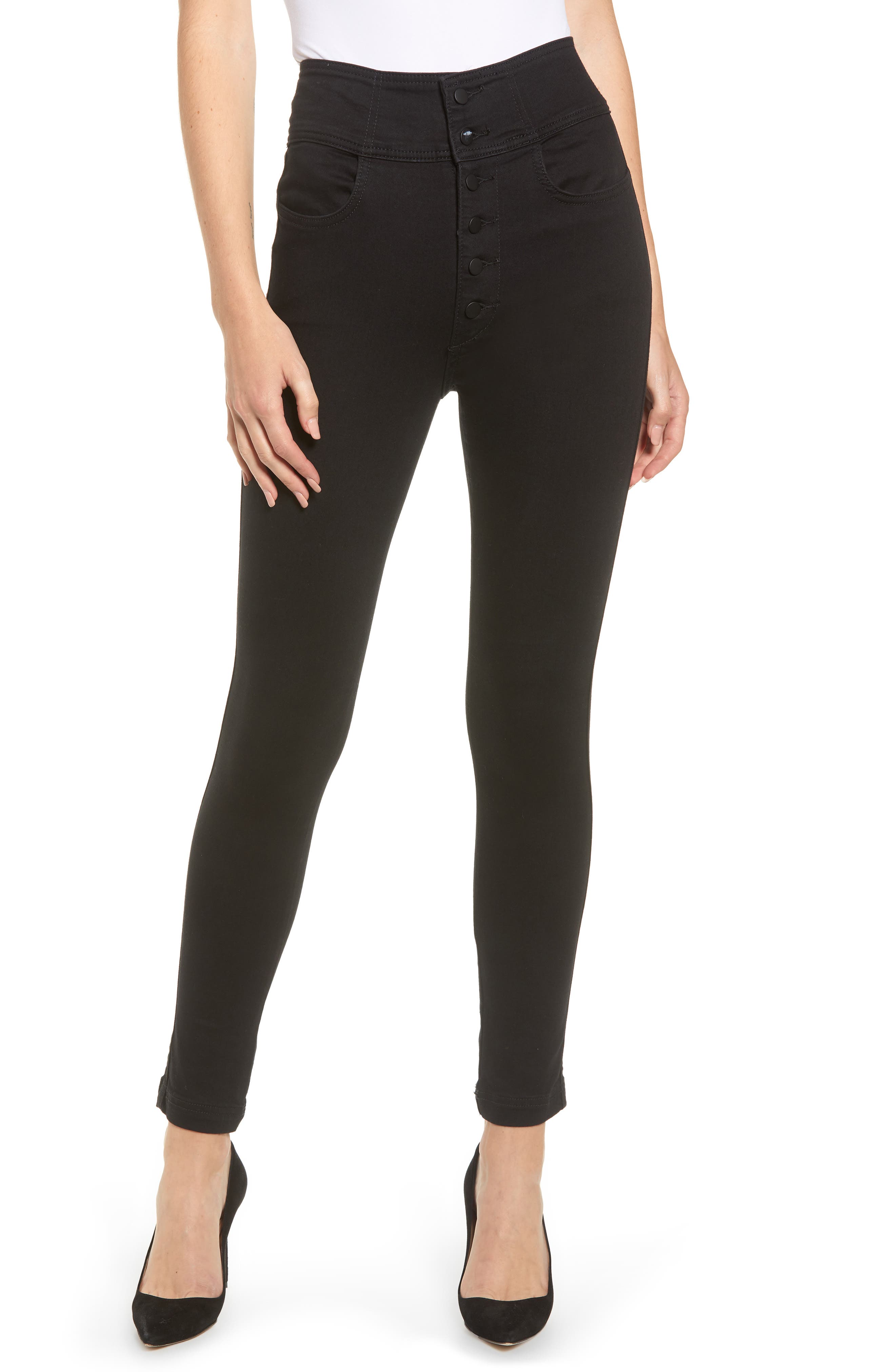 high waisted button black jeans