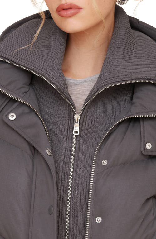 Shop Avec Les Filles Thermalpuff™ Crop Puffer Jacket With Rib Bib In Greige