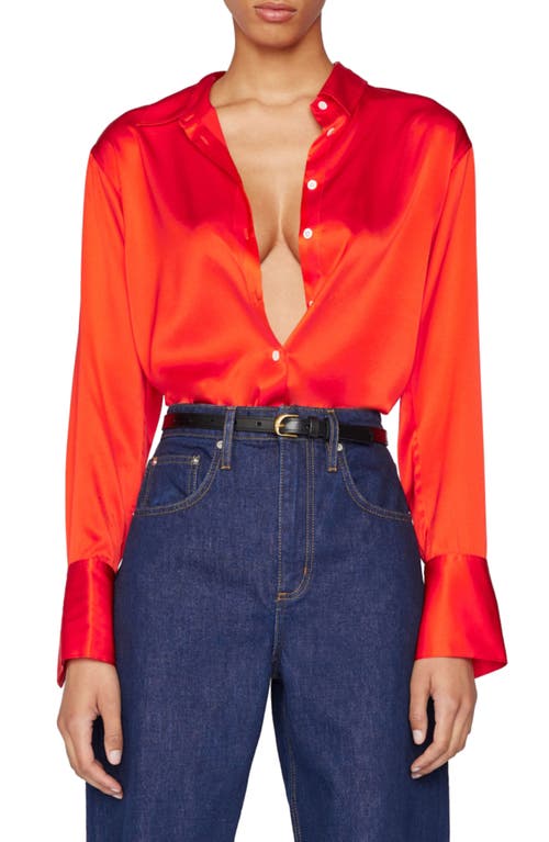 FRAME The Standard Women's Stretch Silk Button-Up Shirt in Bright Red