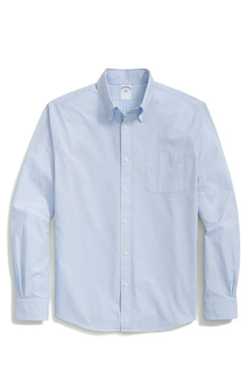 Brooks Brothers Stripe Cotton Button-Down Shirt in Finest Blue at Nordstrom, Size Small