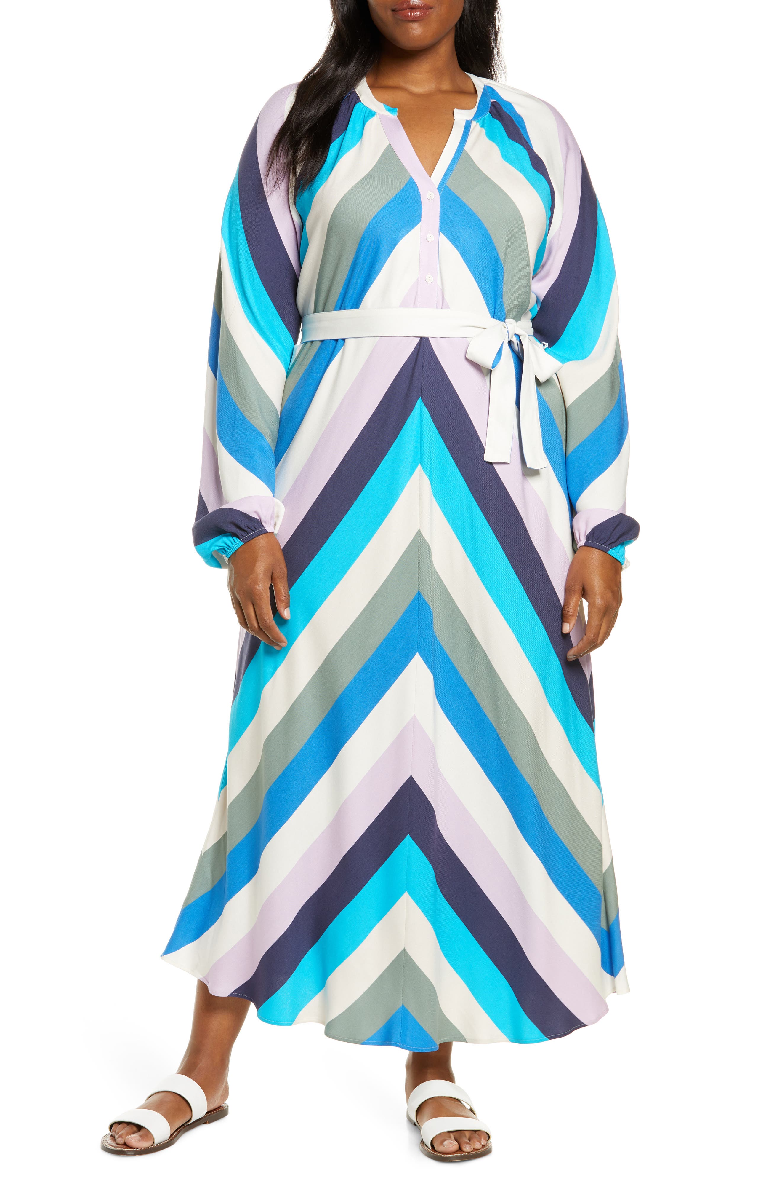 Caslon® Chevron Long Sleeve Maxi Dress 