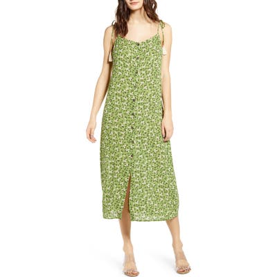 All In Favor Floral Button Front Midi Dress, Green