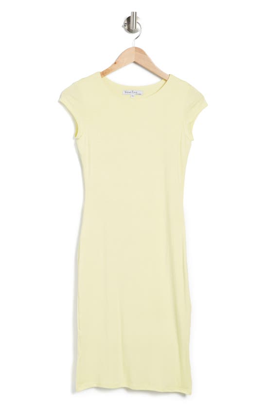 Velvet Torch Cap Sleeve Bodycon Dress In Soft Lemon