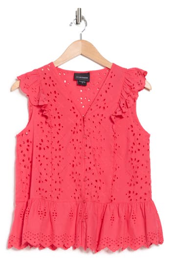 Forgotten Grace Eyelet Cap Sleeve Top In Teaberry