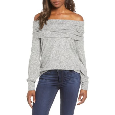 Petite Gibson Cozy Fleece Convertible Neck Sweatshirt, Grey