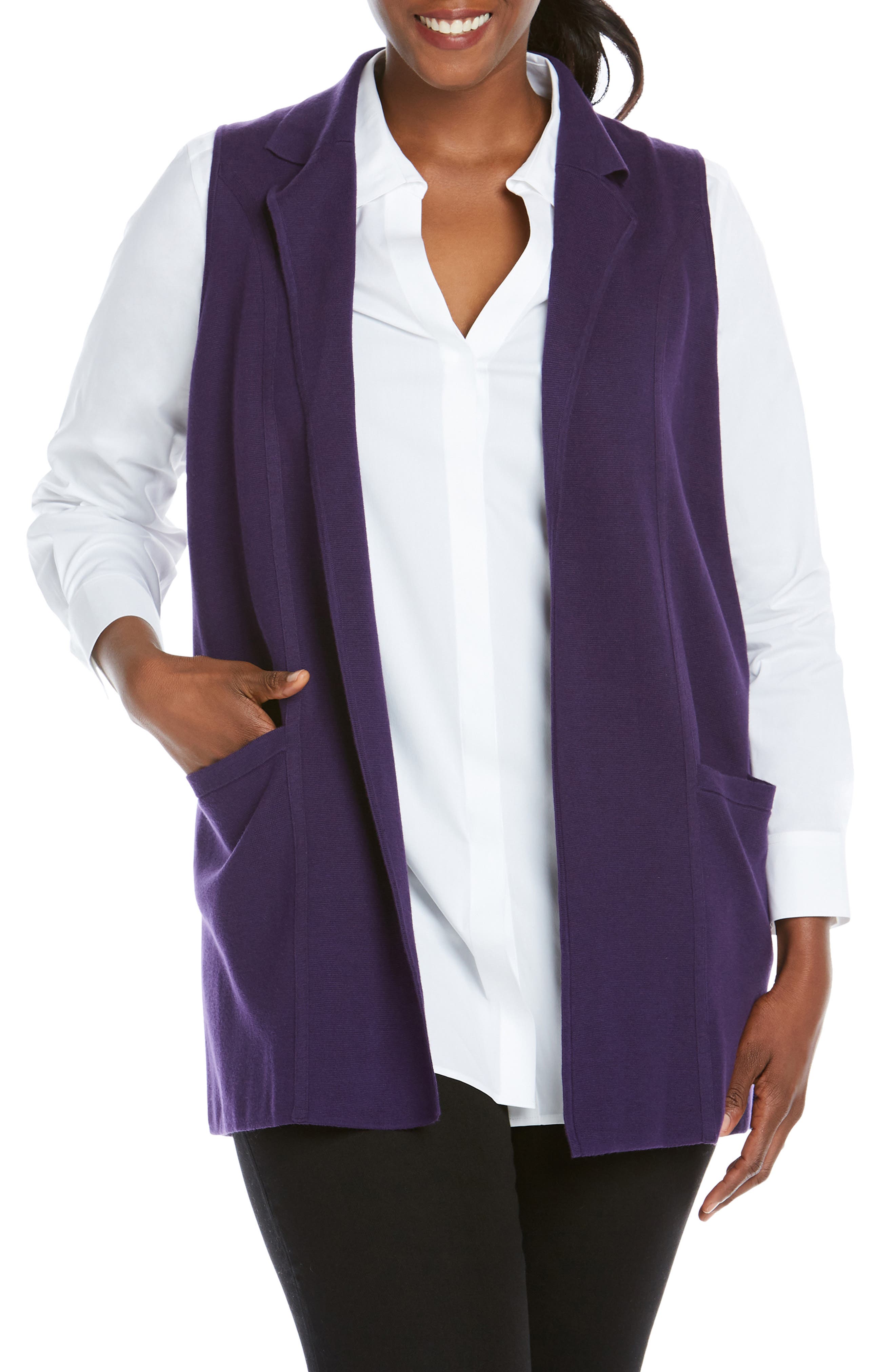 Plus Size Foxcroft Jodi Longline Sweater Vest, Purple
