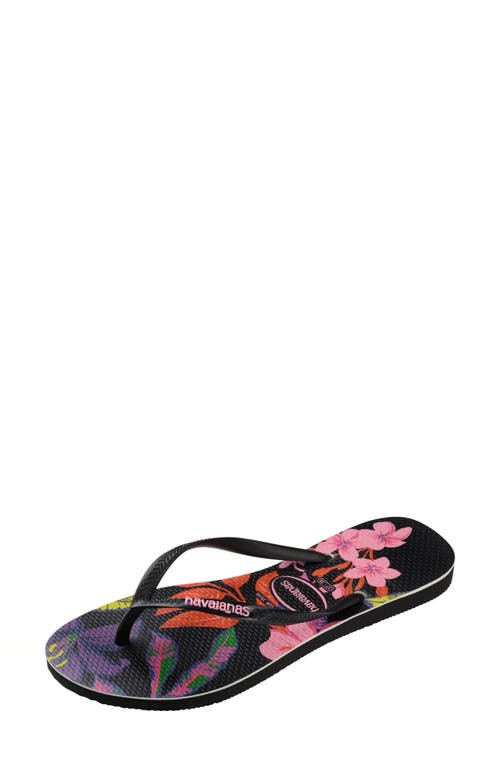 Shop Havaianas Floral Flip Flop In Black