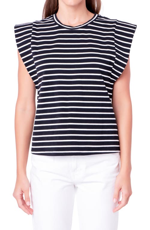 English Factory Stripe Extended Shoulder T-shirt In Black/white