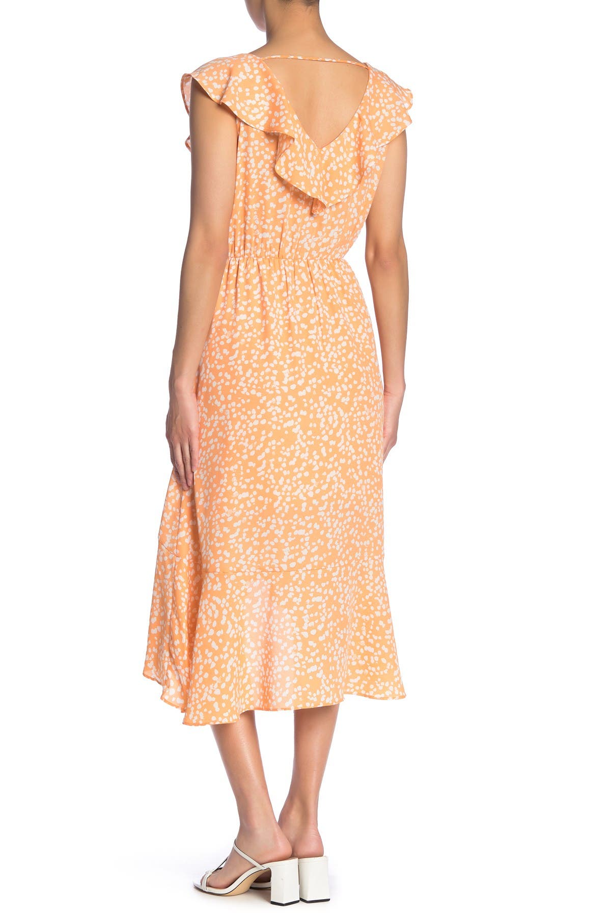 midi wrap ruffle dress