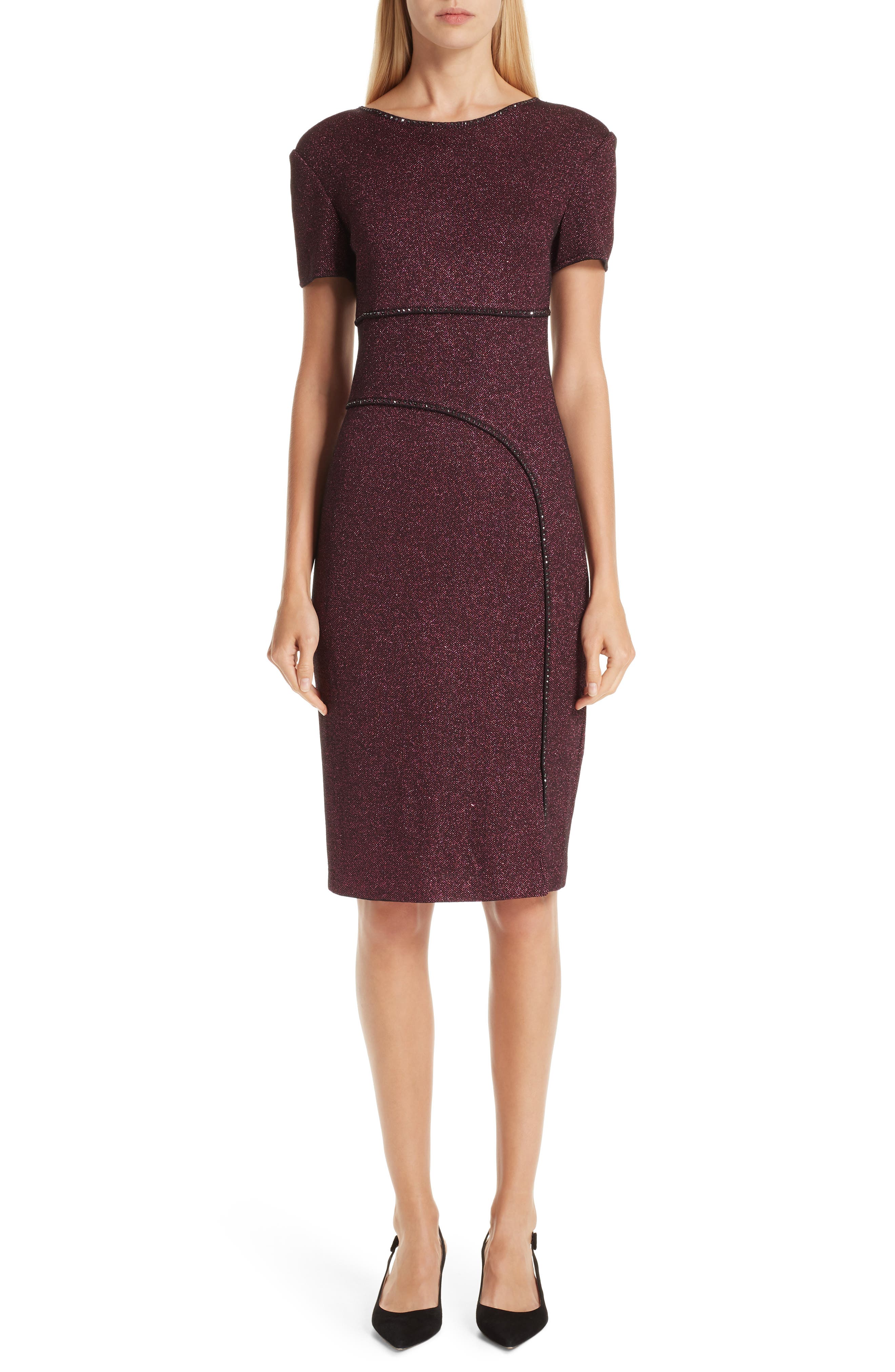St. John Collection Mod Metallic Knit Sheath Dress, Pink