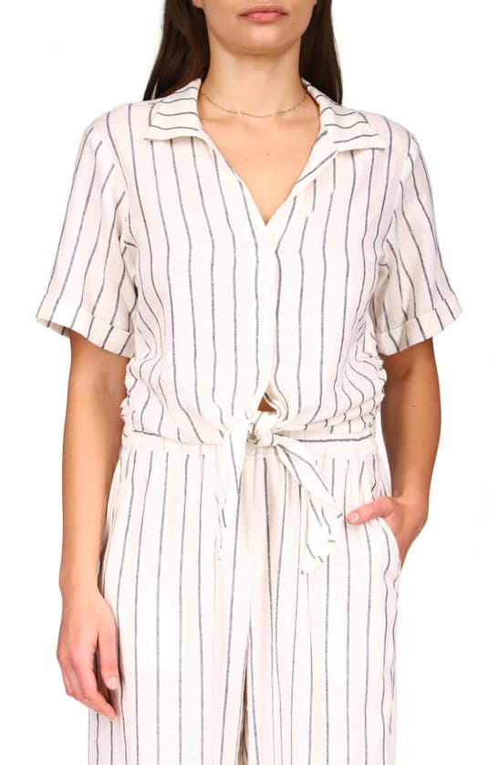 Sanctuary Marina Stripe Tie Waist Linen Blend Top In Marina Str