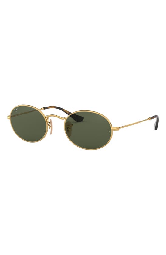 Shop Ray Ban Oval 51mm Sunglasses In Gold/ Green