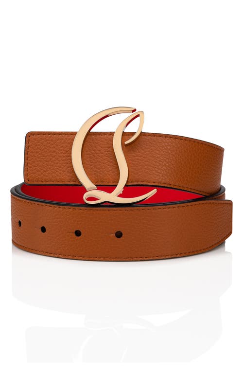 Shop Christian Louboutin Logo Buckle Leather Belt In Coconut/gold