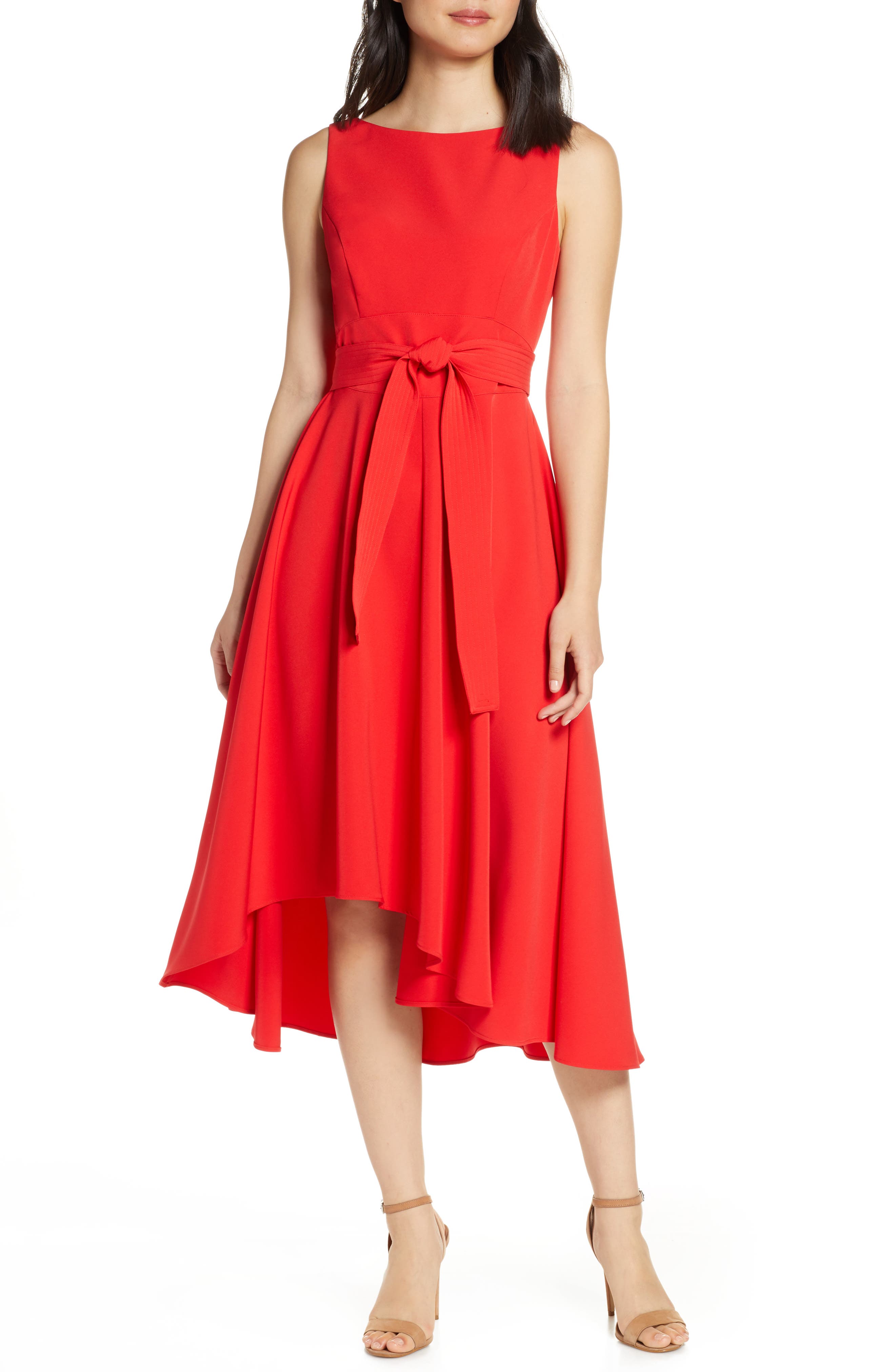 Vince Camuto Crepe Asymmetrical Midi Dress, Red