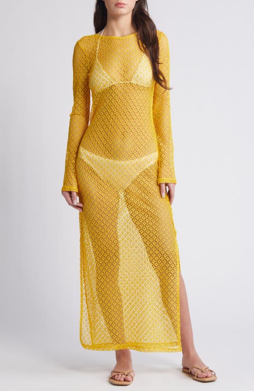 Chrissy Long Sleeve Tie Back Open Stitch Dress in Spicy Mustard