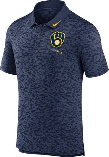 Milwaukee Brewers Official MLB Blue Striped Polo Golf Shirt - Mens