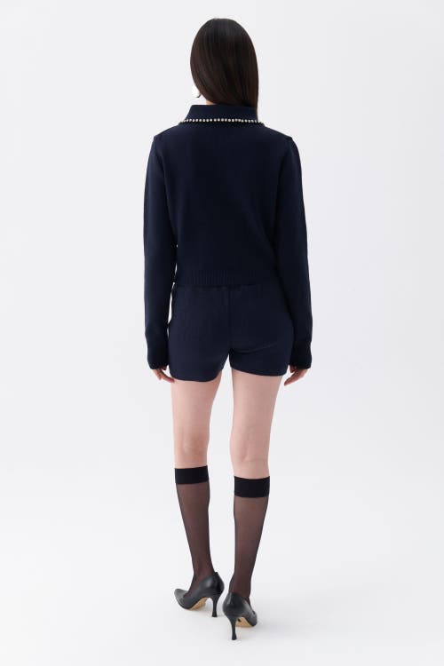 Shop Nocturne Shirt Collar Knit Sweater In Navy Blue