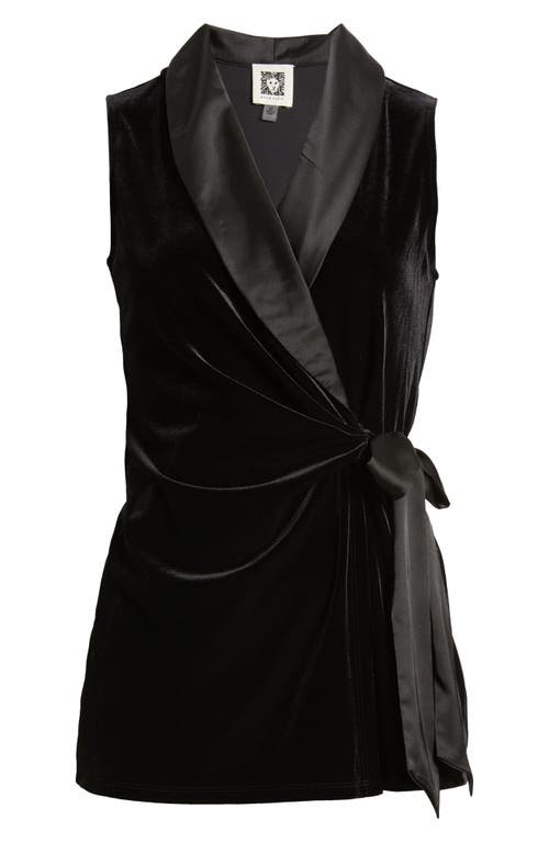 Shop Anne Klein Stretch Velour & Satin Wrap Top In Anne Black