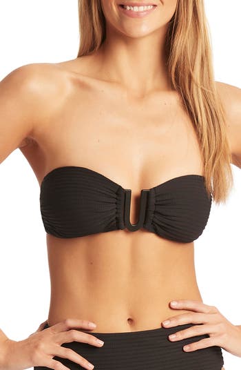  SEA LEVEL SWIM Frill Bra Bikini Top Swimsuit Essentials Black 8  : Clothing, Shoes & Jewelry