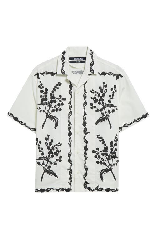 Shop Jacquemus La Chemise Jean Oversize Floral Cotton Camp Shirt In Print Mimosa Frise Black