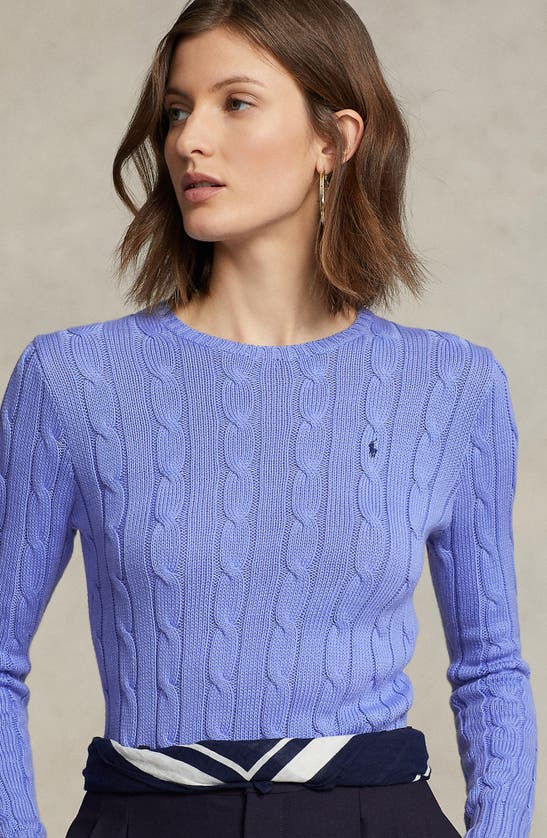 Shop Polo Ralph Lauren Julianna Cable Stitch Pima Cotton Sweater In Hunter Navy