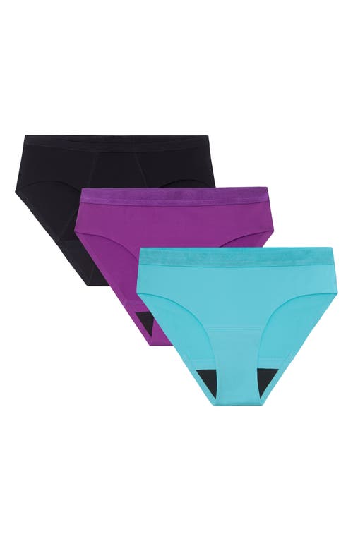 Proof Assorted 3-Pack Teen Period & Leak Underwear Aqua/Purple/Black at Nordstrom,