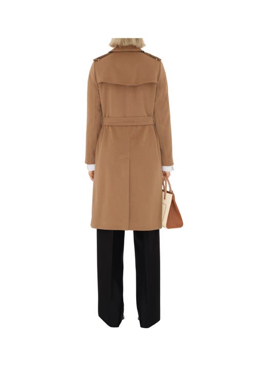 Burberry Long Cashmere Blend Kensington Trench Coat In Camel Melange