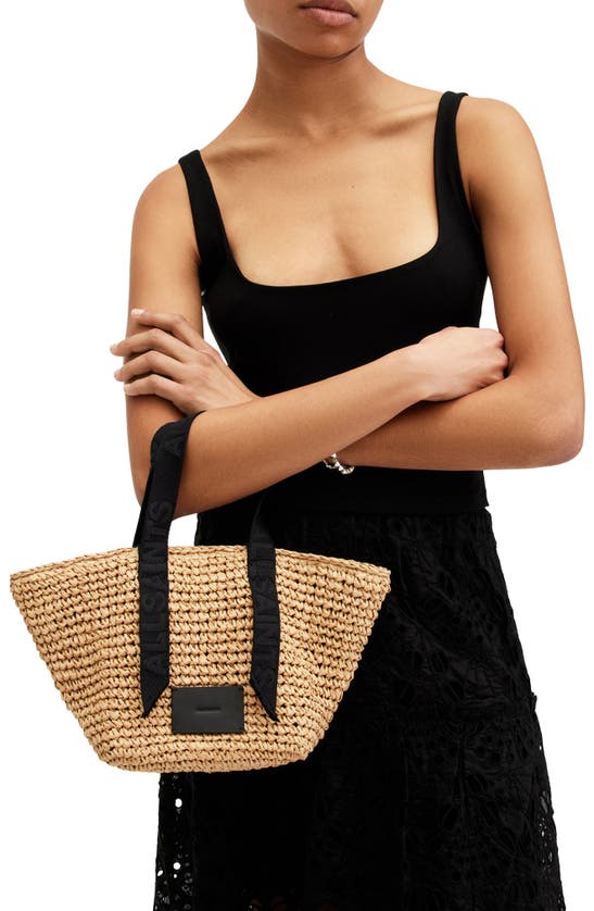 Allsaints Womens Almond Celayne Logo-debossed Mini Straw Tot In Nude