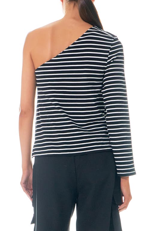 Shop Grey Lab Stripe One-shoulder Asymmetric Top In Black/white