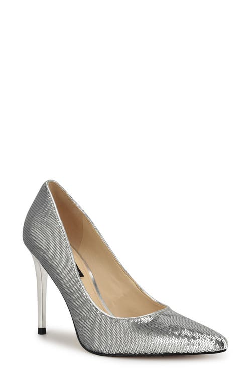 Shop Nine West Fresh Pointed Toe Pump In Silver Sequin