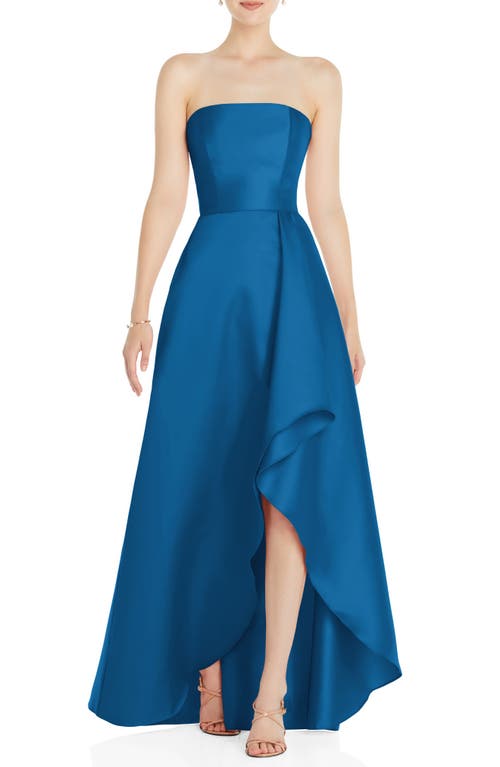 Strapless Satin Gown in Classic Blue