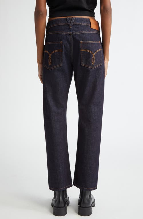 Shop Versace Medusa Buckle Straight Leg Jeans In Dark Blue