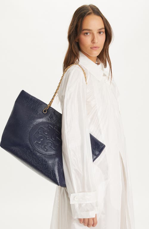 Shop Tory Burch Ella Chain Crinkle Leather Tote In Tory Navy