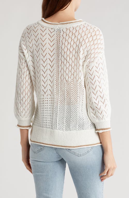 Shop Democracy Pointelle Tipped Sweater In Off White/vintage Walnut