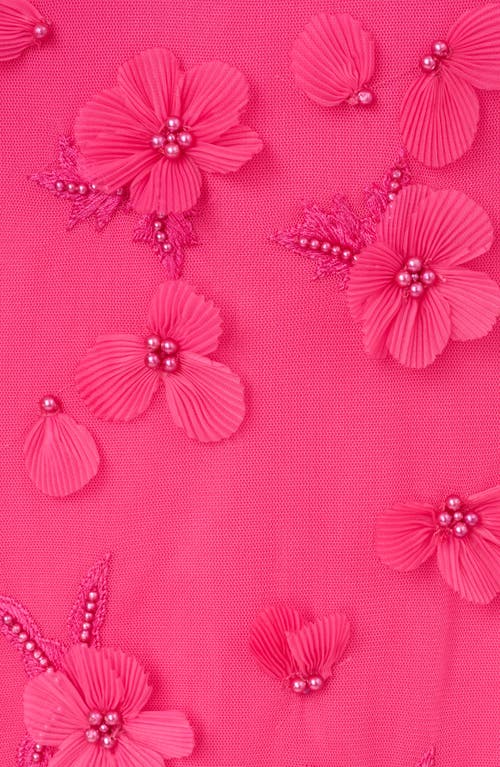 Shop Aidan Mattox Beaded Floral Appliqué Midi Cocktail Dress In Electric Pink