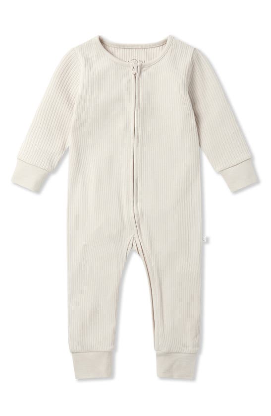 Mori Clever Zip Fitted One-piece Pajamas In Ribbed Ecru