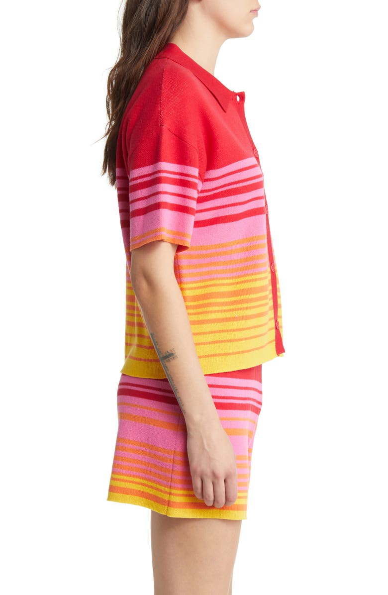 Monrow Sunset Stripe Polo Sweater, Alternate, color, Sunset