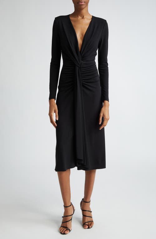 Michael Kors Collection Knot Front Long Sleeve Knit Dress Black at Nordstrom,