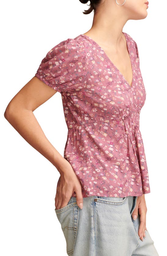 Shop Lucky Brand Floral Print Short Sleeve Top In Almost Mauve Multi