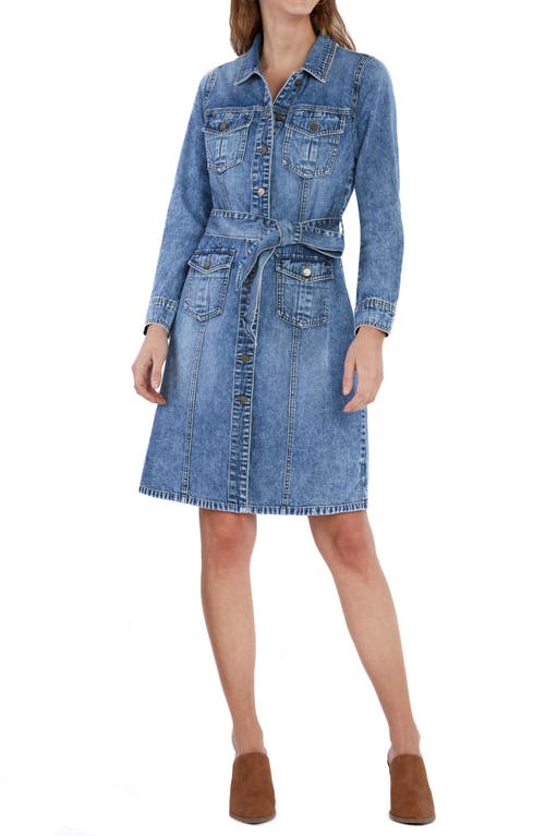 Wash Lab Denim Eleanor Belted Denim Shirtdress In Clear Blue