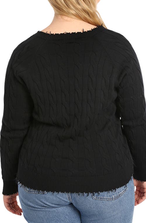 Minnie Rose Women's Frayed Cable-knit Sweater In Black