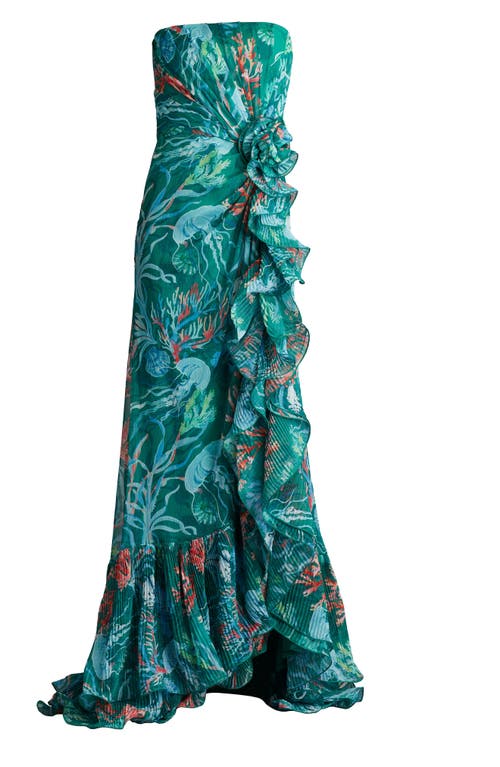 Shop Tadashi Shoji Undersea Print Stapless Gown In Bamboo